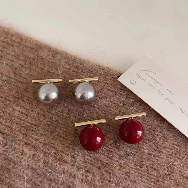 925 Silver Needle Korean Fashion Pearl Earrings For Women Jewelry 2026 Trending New French Women's Red White Grey Pearl Earrings