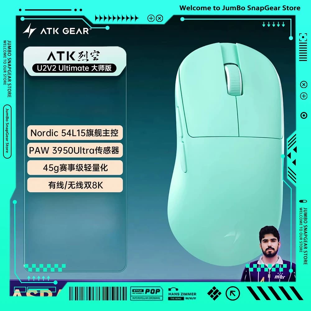 Mouse da Gaming Wireless ATK BlazingSky U2V2 con Sensore PAW3950, Frequenza di Aggiornamento 8K, Leggero ed Ergonomico, Accessorio PC per Esports e FPS