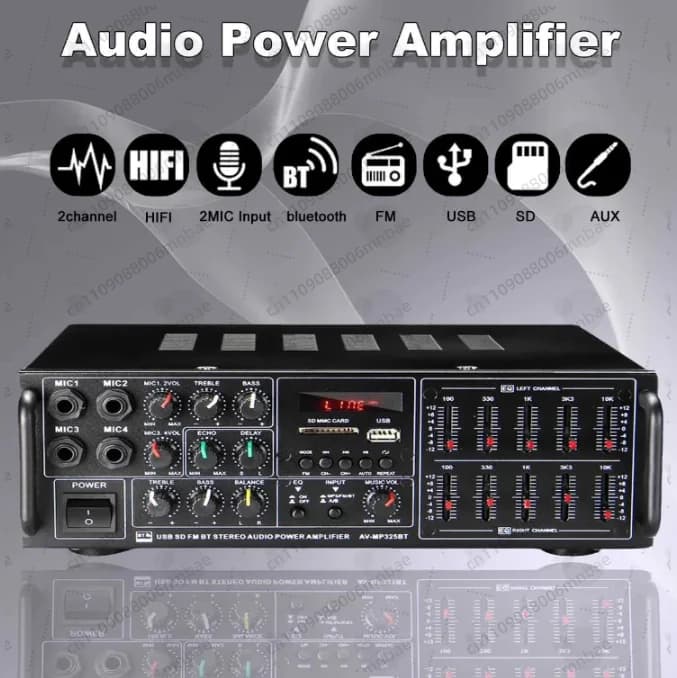 Amplificatore BT 325BT 8000W 110/220V Stereo Digitale con Supporto USB SD FM DVD AUX Ingresso Microfono a 4 Vie con Telecomando