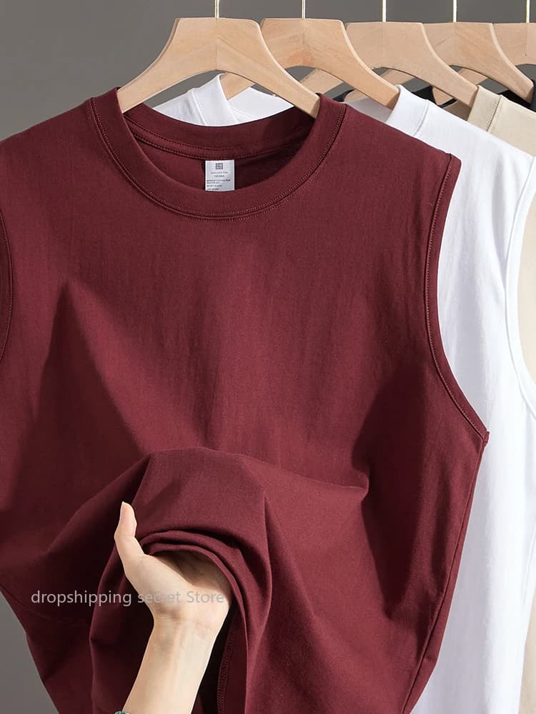 T-shirt senza maniche sportiva estiva da uomo e da donna in puro cotone trasparente leggero da 230 g