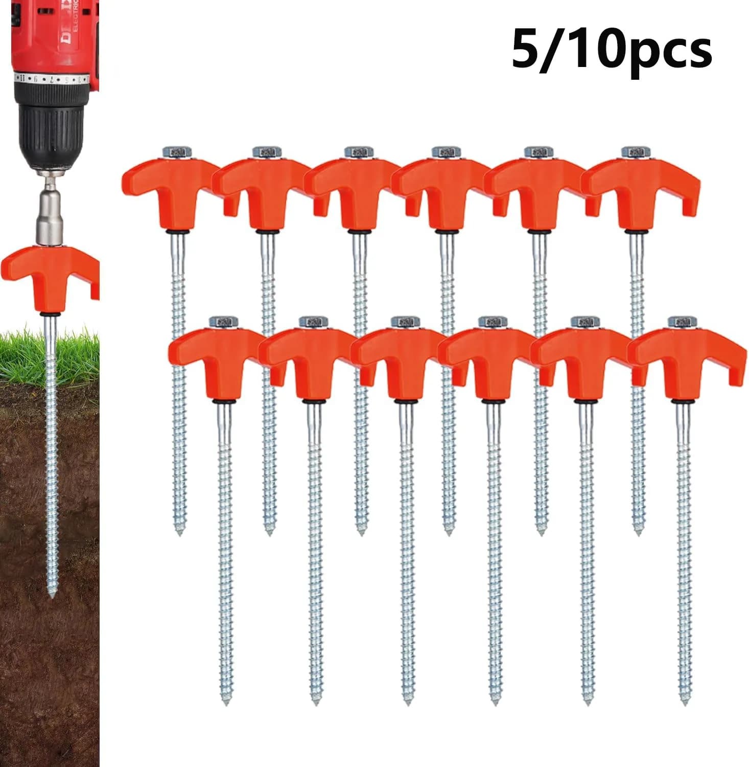 5/10pc Screw in Tent Stakes Heavy Duty,8 Inch Ground Anchors Screw in,Metal Stakes with Hex Head Driver,Camping Tent Accessories