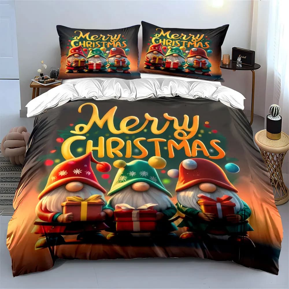 Christmas elves holding gifts spreading warmth Print Duvet Cover Bedding Set Included 1*Duvet Cover 2*Pillowcases