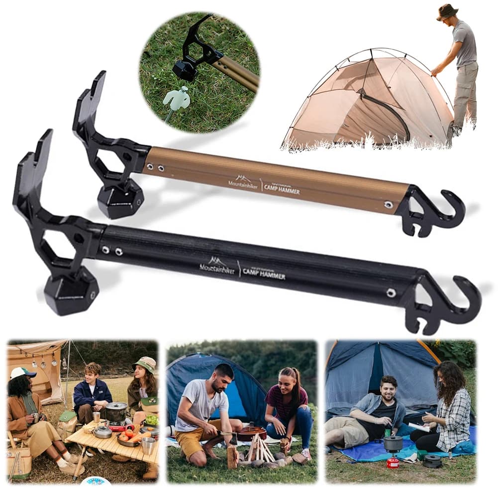 Martello da Campeggio Multifunzione per Esterni, Rimozione Picchetti Tenda, Antiscivolo, Martello di Emergenza per Escursionismo, Campeggio, Giardinaggio