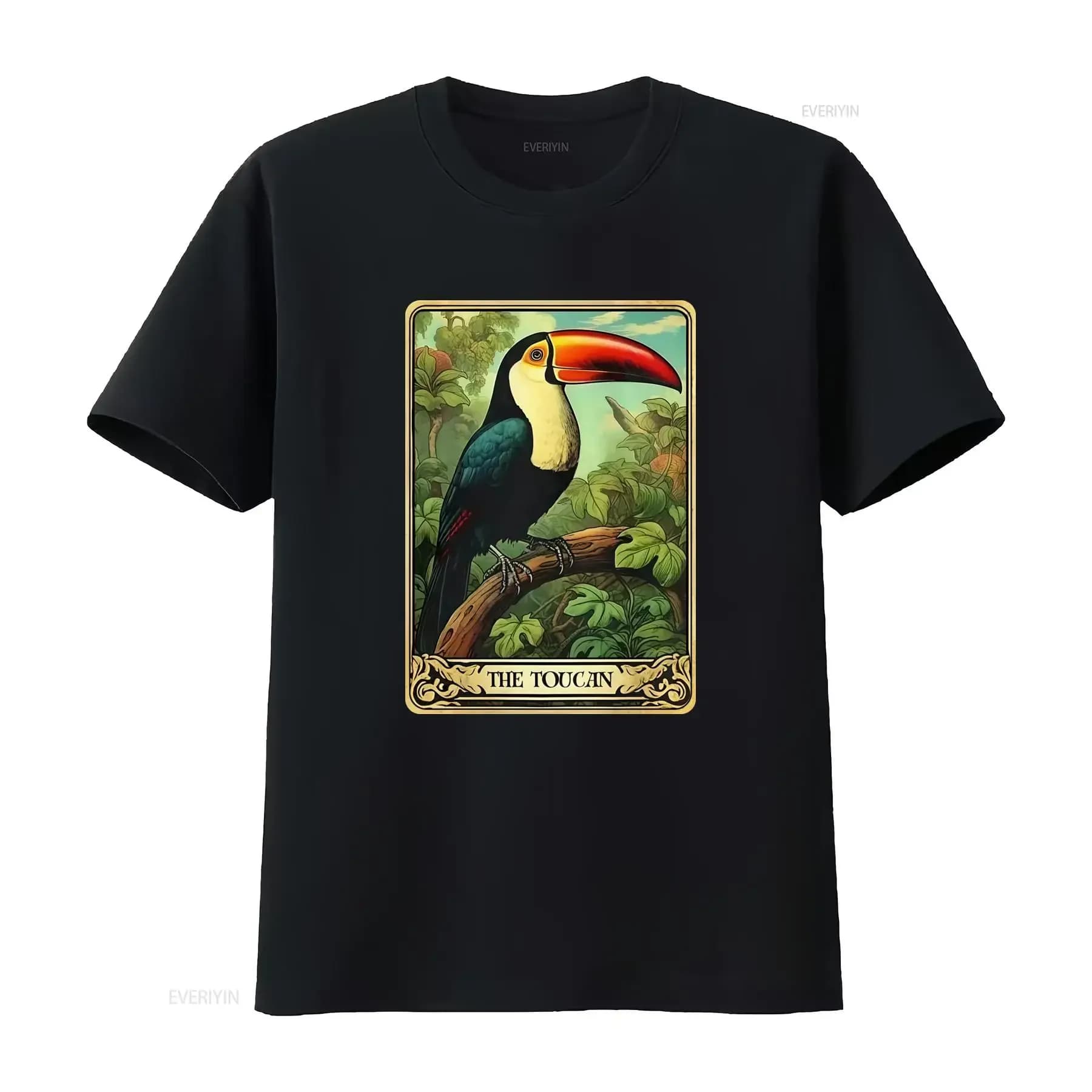 T-shirt The Toucan Tarot Card per gli amanti degli uccelli, con stampa tropicale vintage effetto lavato, ideale per tutti i giorni, grafica unisex