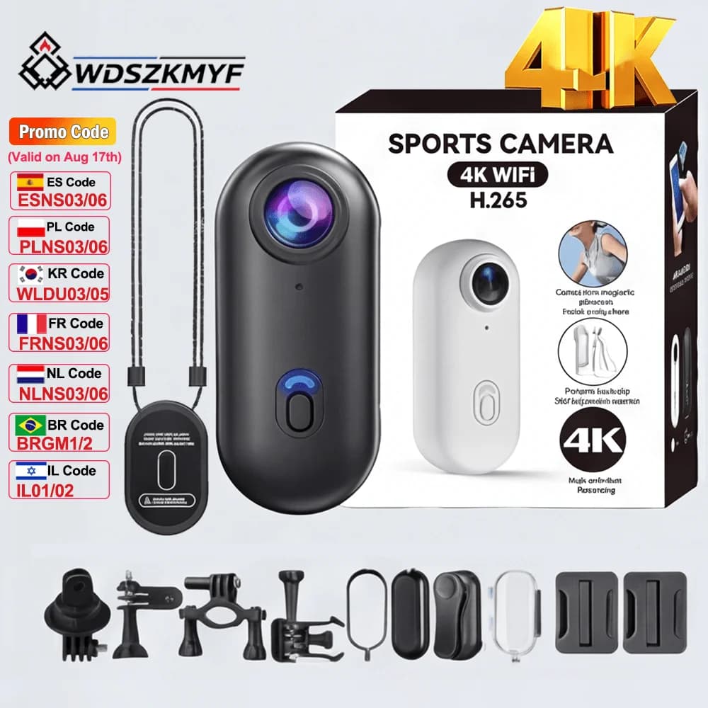 4K HD Camera for Moto, Action Cam WIFI Lightweight POV, Sports Camera for Bikes, Vlog and Monitoring Domestic Animals