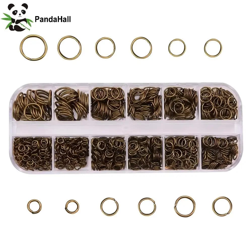 Circa 1000 pezzi/scatola Anelli di salto in ferro Dimensioni miste Chiudi ma non saldati Anelli divisi in bronzo antico Connettori per la creazione di gioielli