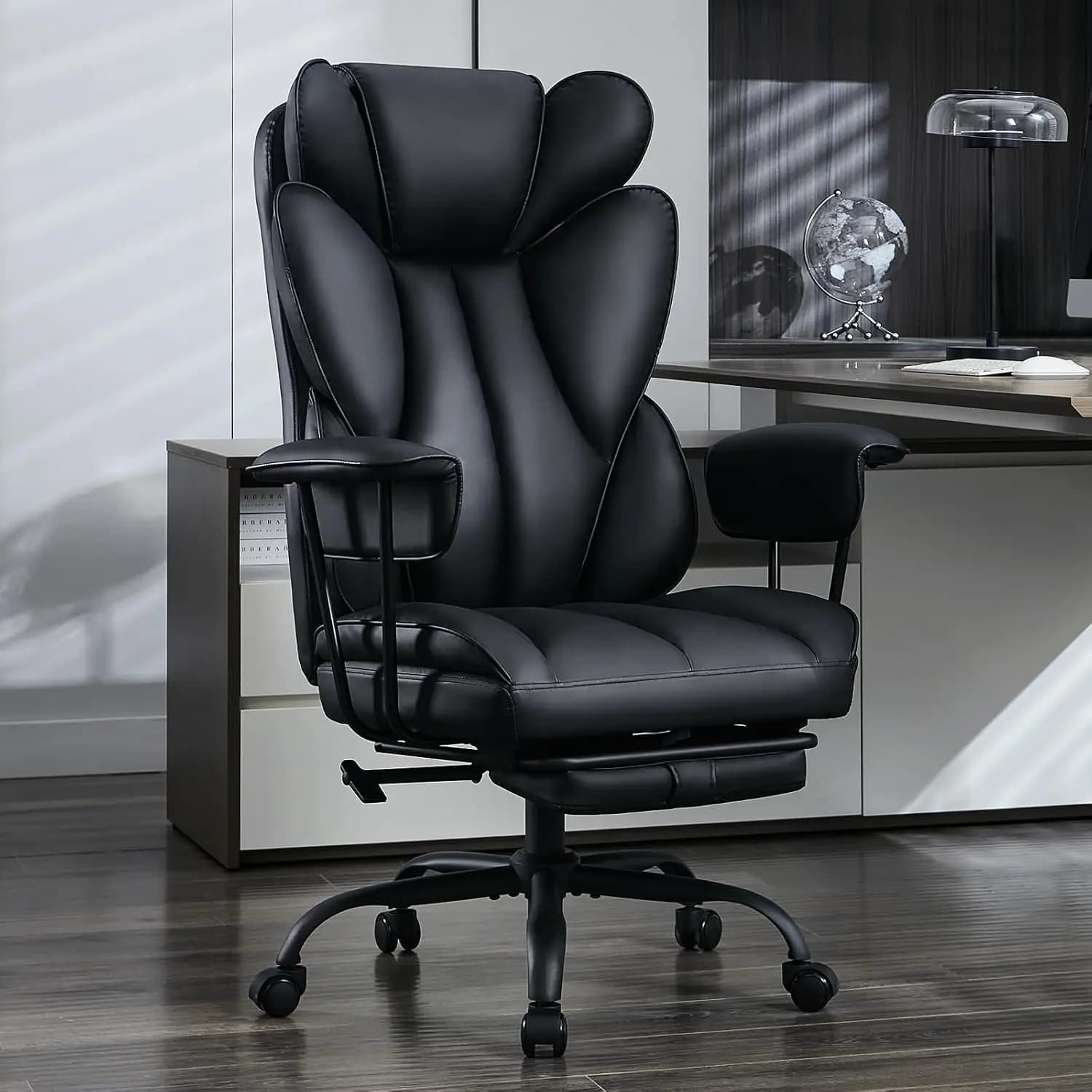 Big and Tall Office Chair, Reclining Executive Chair with Footrest | High-back lumbar cushioning and pullout leg, Customized