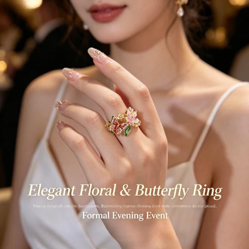 1pc Ladies' Delicate Butterfly Flower Drop Oil Open Ring - Shiny, Elegant, And Dainty Jewelry for Women - Perfect for Everyday Wear And