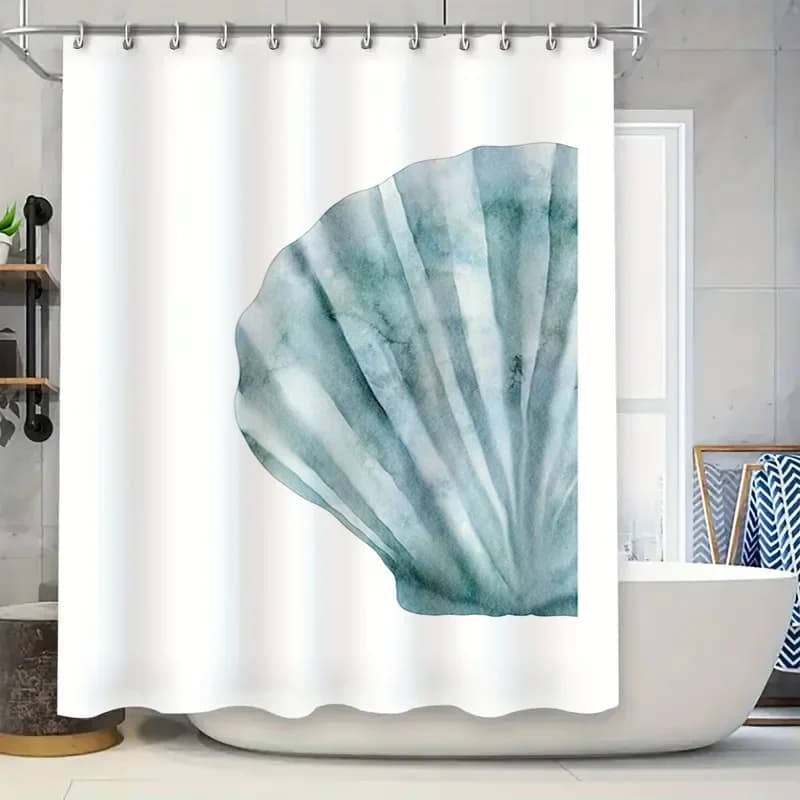 Tenda da bagno con conchiglia ad acquerello Tenda da doccia decorativa verde blu per bagno Decorazione domestica Dimensioni extra lunghe 72x84 pollici