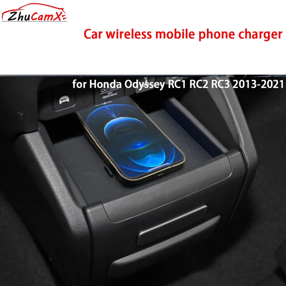 Per Honda Odyssey RC1 RC2 RC3 2013-2021 Console centrale di stoccaggio Caricatore per telefono cellulare wireless QI 18W iPhone Magsafe Ricarica rapida