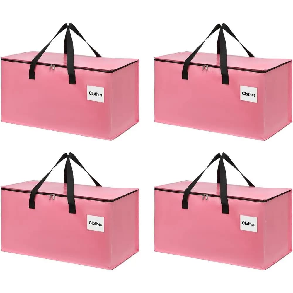 Extra Large Heavy-Duty Moving Bags with Reinforced Zipper and Wide Handles, Stylish Pink Storage for Dorm Moves and Organization
