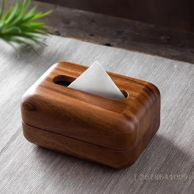 ♥ Portafazzoletti in Legno Massello - Porta Fazzoletti Rettangolare con Finitura Noce per Casa e Ufficio | 〔YY33〕