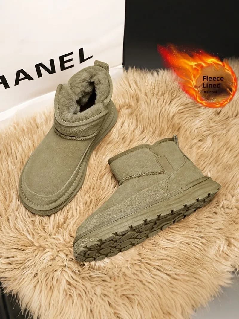 Men's Winter Thickened Fleece Lined High Top Snow Boots Warmth Bread Shoes Leather Fur Integrated Anti-Cold Northeast Cotton ...