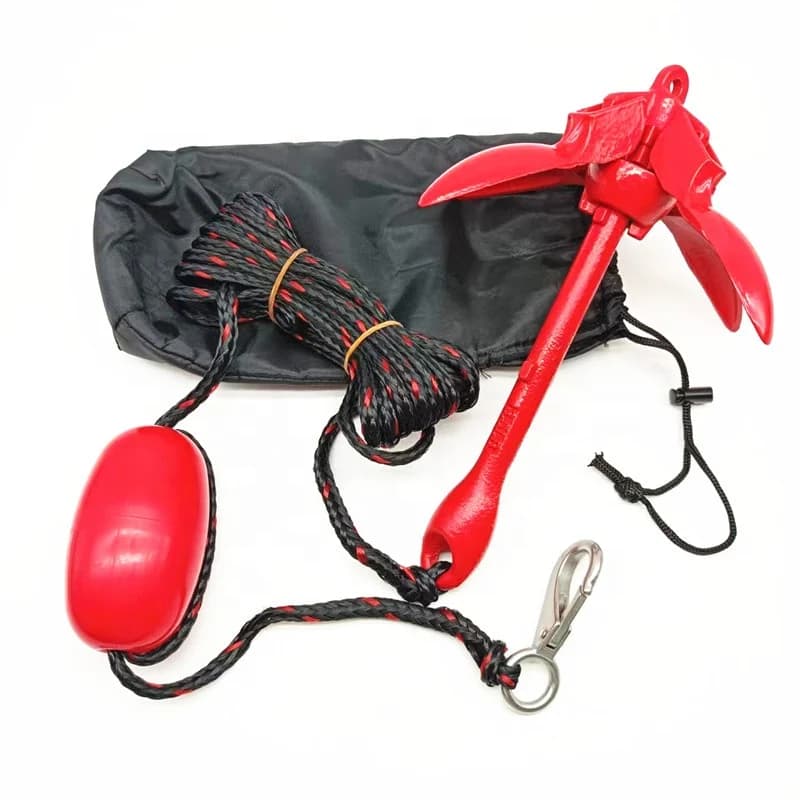 Kit Ancora Pieghevole STLF 1.5KG in Acciaio al Carbonio Verniciato Rosso per Kayak, Canoa e Barca da Pesca