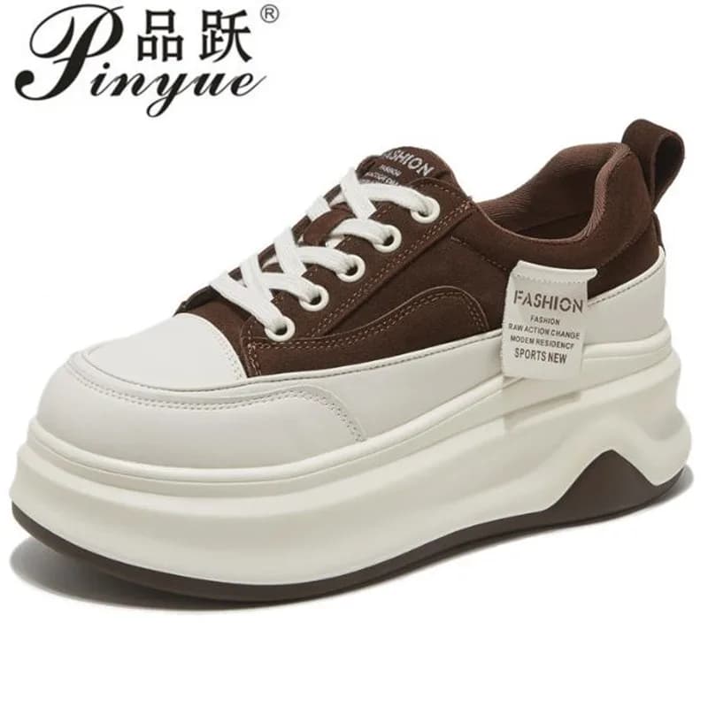7 cm pelle scamosciata di mucca vera pelle di marca comodo mocassino grosso sneaker primavera alta donna vulcanizza piattaforma appartamenti scarpe autunnali 34-39