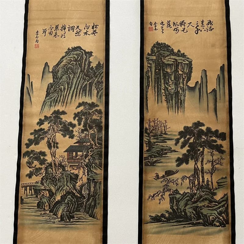 Chinese Ancient Calligraphy And Painting Scrolls Set - 4 Pairs of Renowned Murals Landscape & Figure Art Decorations