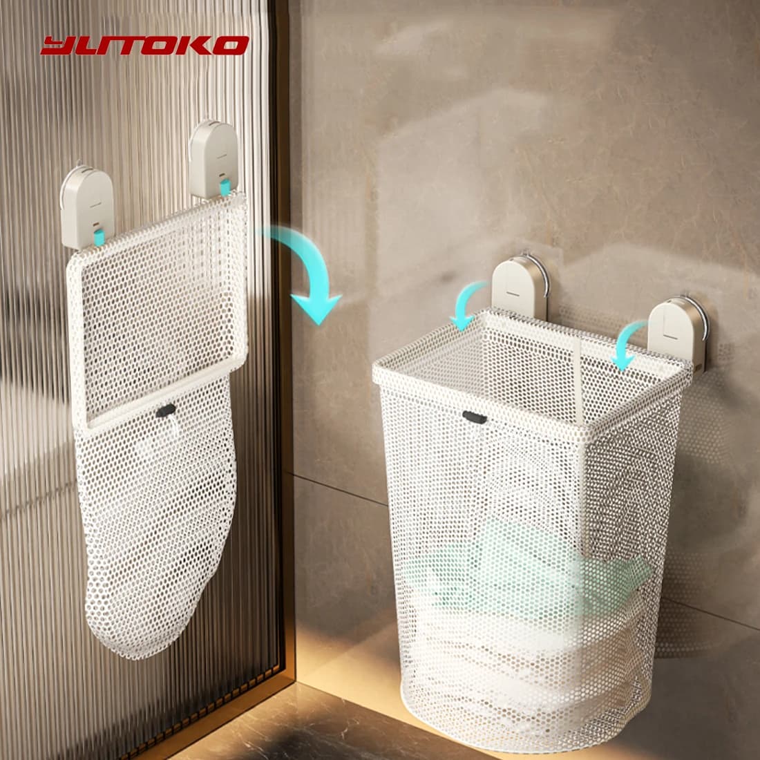Linen bag 2 IN 1 Mesh linen basket Handbags for breathable folding organizers for dirty clothes Suction bag for suction cup