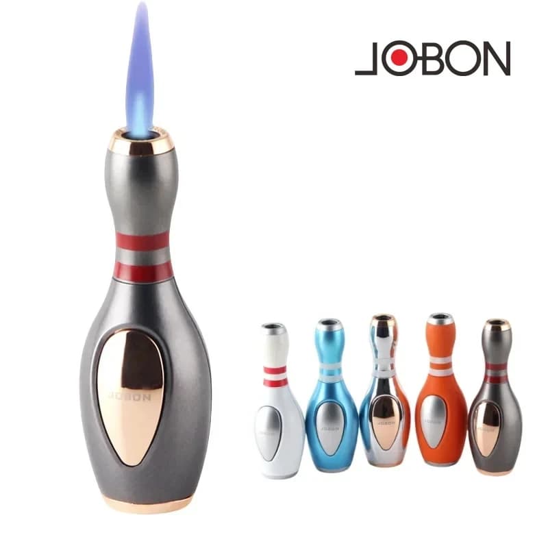 Torcia da bowling Butano Jobon Accendino in metallo antivento gonfiabile Blue Flame Jet Accendino a gas Giocattolo da esterno Strumento di accensione all'ingrosso