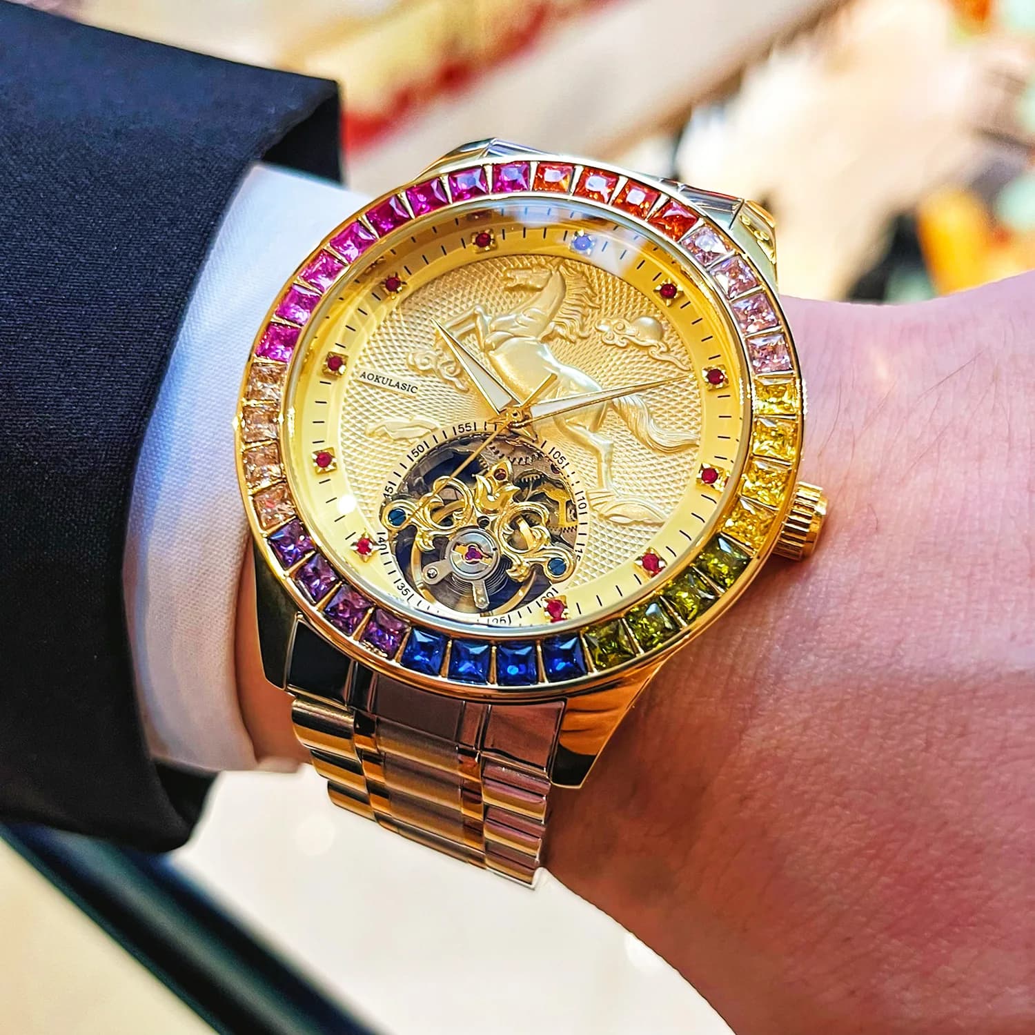 Orologio meccanico da uomo Orologio da polso sportivo impermeabile da lavoro automatico di lusso alla moda Orologio da regalo casual con cinturino in acciaio inossidabile da uomo