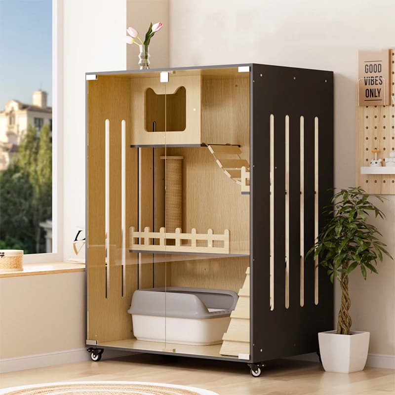 Villa per Gatti Professionale di Grandi Dimensioni, Gabbia di Lusso in Legno, Casetta Ecologica per Animali, Trasportino per Gatti