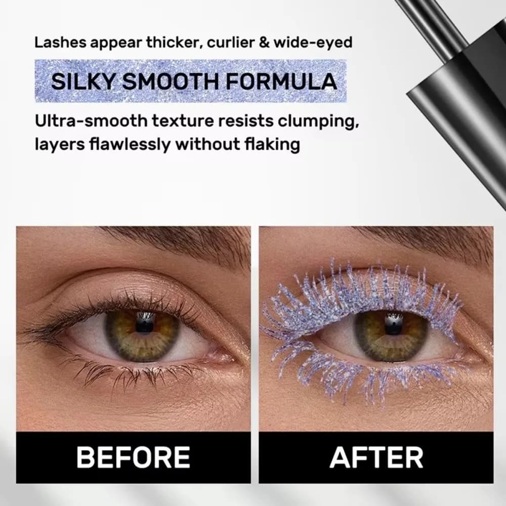 Mascara Diamantato in 5 Colori con Paillettes Galattiche, Impermeabile, Glitterato, con Spazzola per Ciglia, Brillante, ad Asciugatura Rapida, Volumizzante e Incurvante