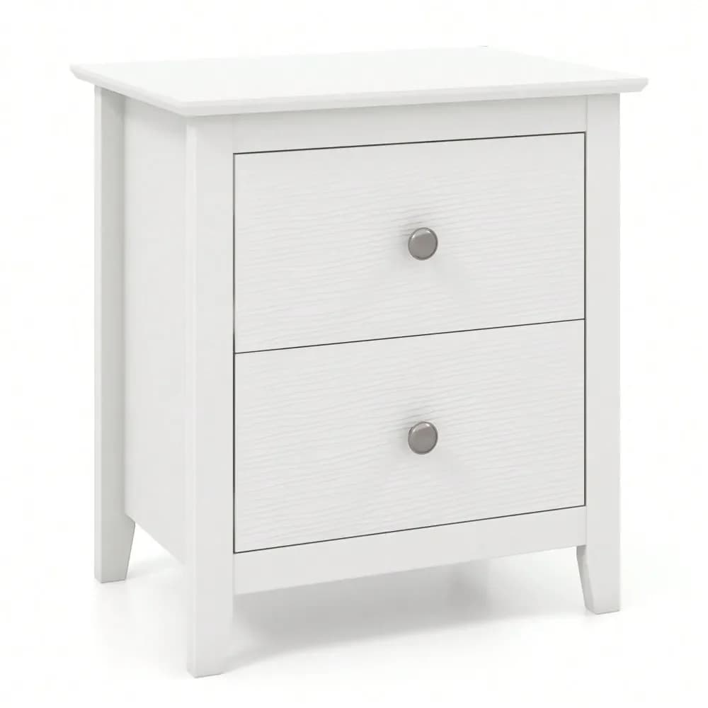 Comodino moderno con contenitore, 2 cassetti e gambe di supporto per camera da letto, bianco