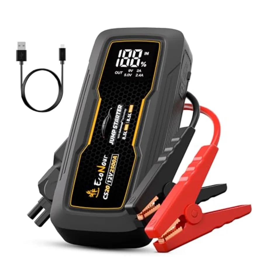 Avviatore di Emergenza Portatile 2500A per Auto 12V, Batteria al Litio per Motori a Benzina e Diesel fino a 8.5L - Display LCD