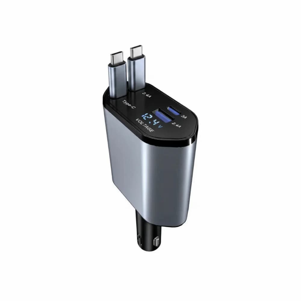 Cavo di ricarica 4 in 1, caricabatterie per auto a ricarica rapida 120W USB Type C, cavo retrattile, adattatore per accendisigari per auto