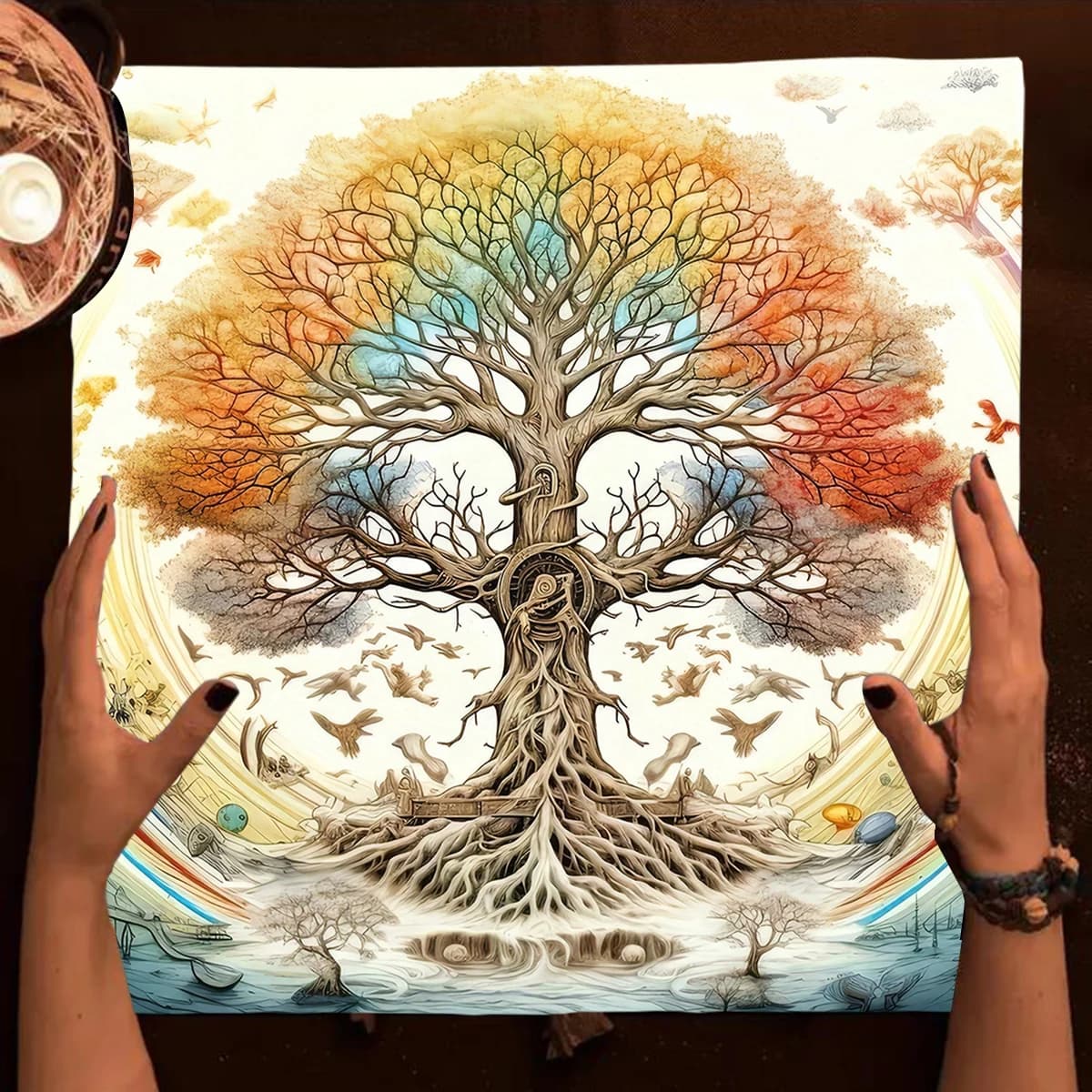 Tovaglia colorata dei tarocchi dell'albero della vita Tovaglia per altare Tovaglia per carte dei tarocchi del sole e della luna per stregoneria Astrologia Tappetino per carte Oracle