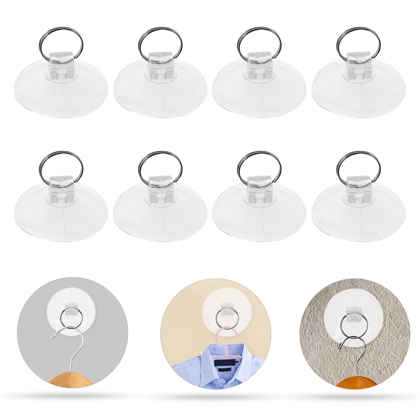 10 Pezzi Ganci a Ventosa Resistenti in PVC Trasparente per Vetri, Finestre, Piastrelle, Bagno, Cucina, Riutilizzabili, Senza Tracce, per Pareti