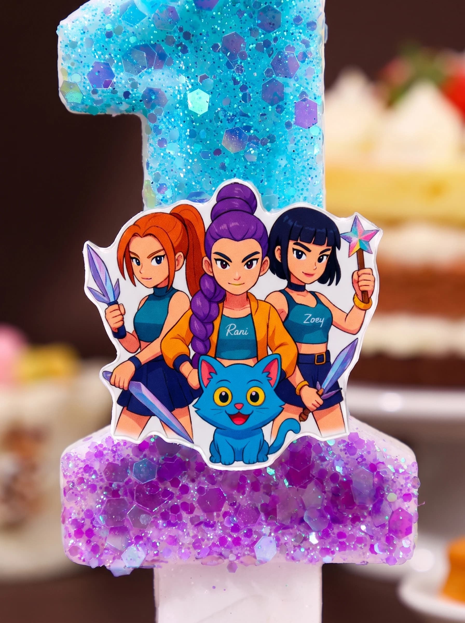 KPOP Blue and Purple Girl Power Blue Cat Digital Candle, party gift, festival decoration, birthday and anniversary candle