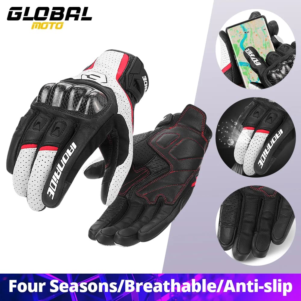Guanti da moto Guanti in pelle per moto con touch screen Guanti protettivi per motocross Guanti protettivi per moto con dita intere Guanti da moto antiscivolo