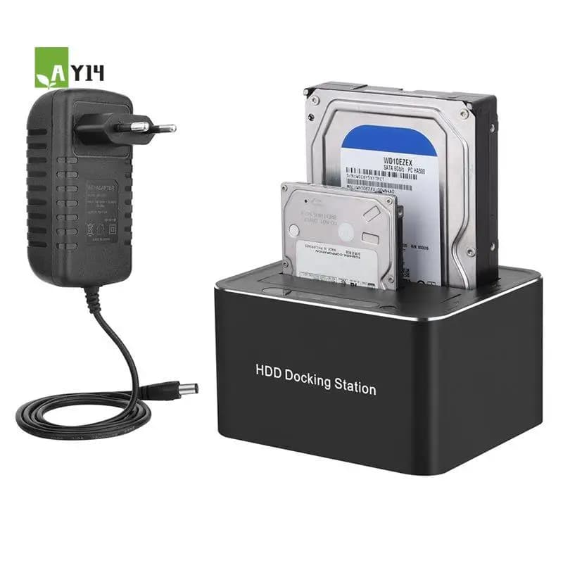 AY14 - Docking Station Esterna Dual Bay da SATA a USB 3.0 per Hard Disk, 5Gbps, per SSD/HDD da 2.5/3.5 Pollici, Clonazione Offline Veloce, Spina EU