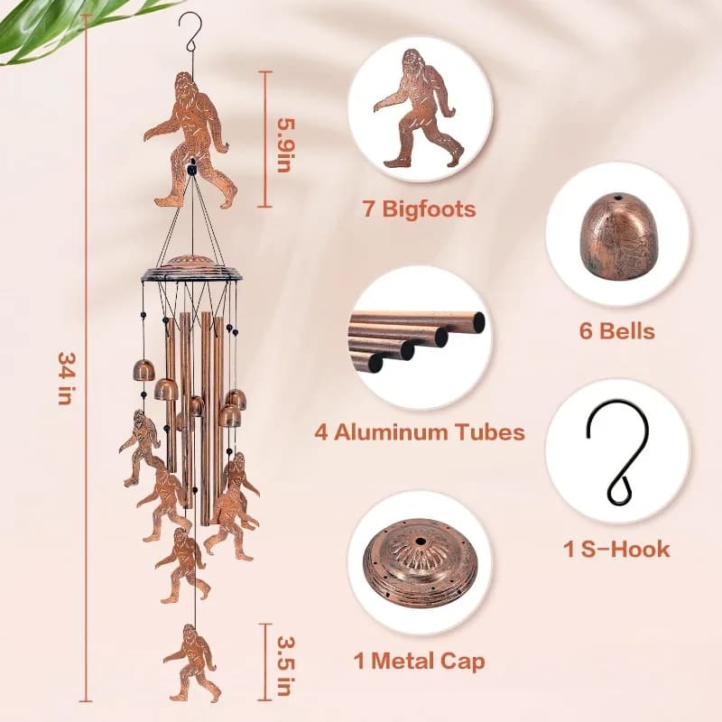 34 Inch Snowman Bigfoot Music Wind Chimes Pendant Creative Outdoor Animal Metal Decoration Wrought Iron Courtyard Garden Pendant