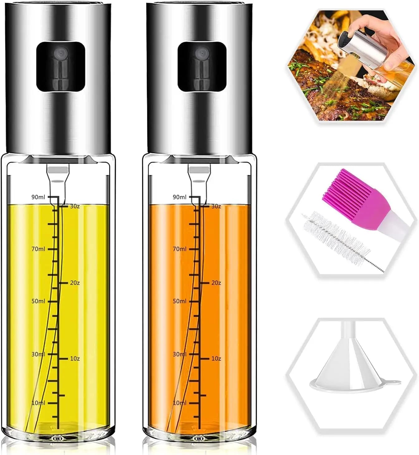 Set di 2 Spruzzatori per Olio d'Oliva con Scala Graduata, Ricaricabili, per Friggitrice ad Aria, Cucina e Barbecue