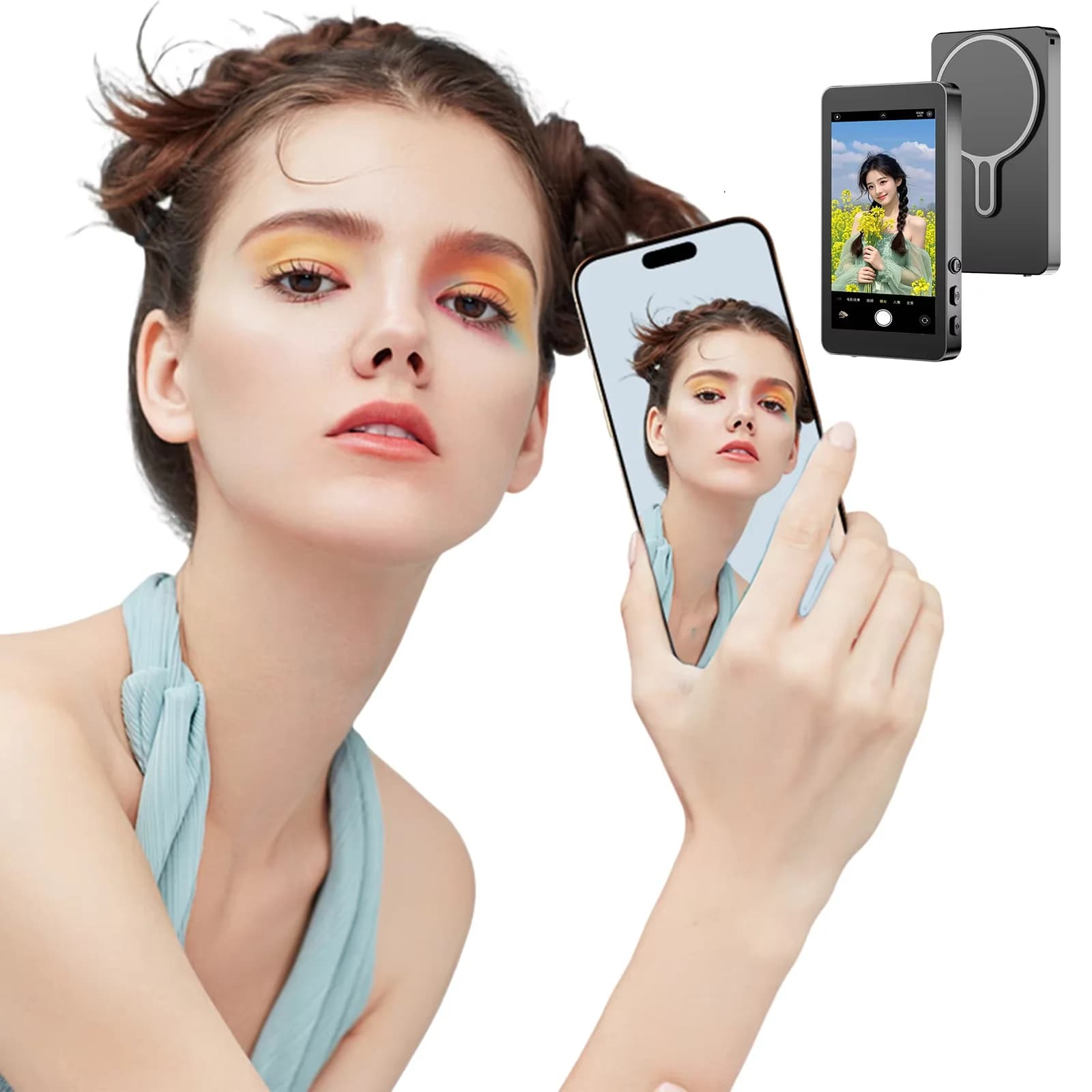 Proiettore Magnetico per Smartphone, Schermo per Fotocamera Posteriore, Vlog e Selfie per Streaming Live e Registrazione Video per Android e iPhone