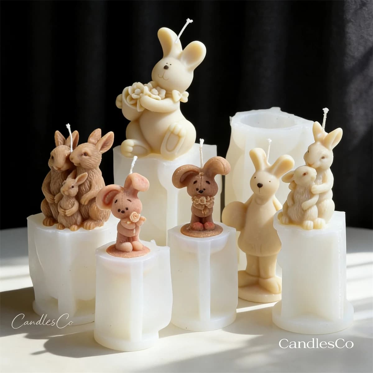 Stampo per candele in silicone coniglietto pasquale Stampo per candele in gesso profumato con coniglio 3D Stampo in silicone per famiglia di coniglietti Regalo fatto a mano fai-da-te Decorazione per la casa