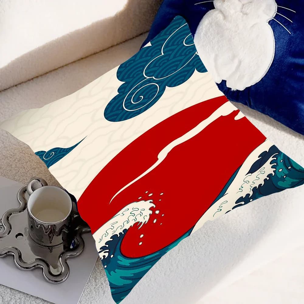 Simple stylish retro J-Japanese R-Red S-Sun Pillow Case Pillow Cover Case Square Sofa with for Home Use Plush Cute Cushion Cover