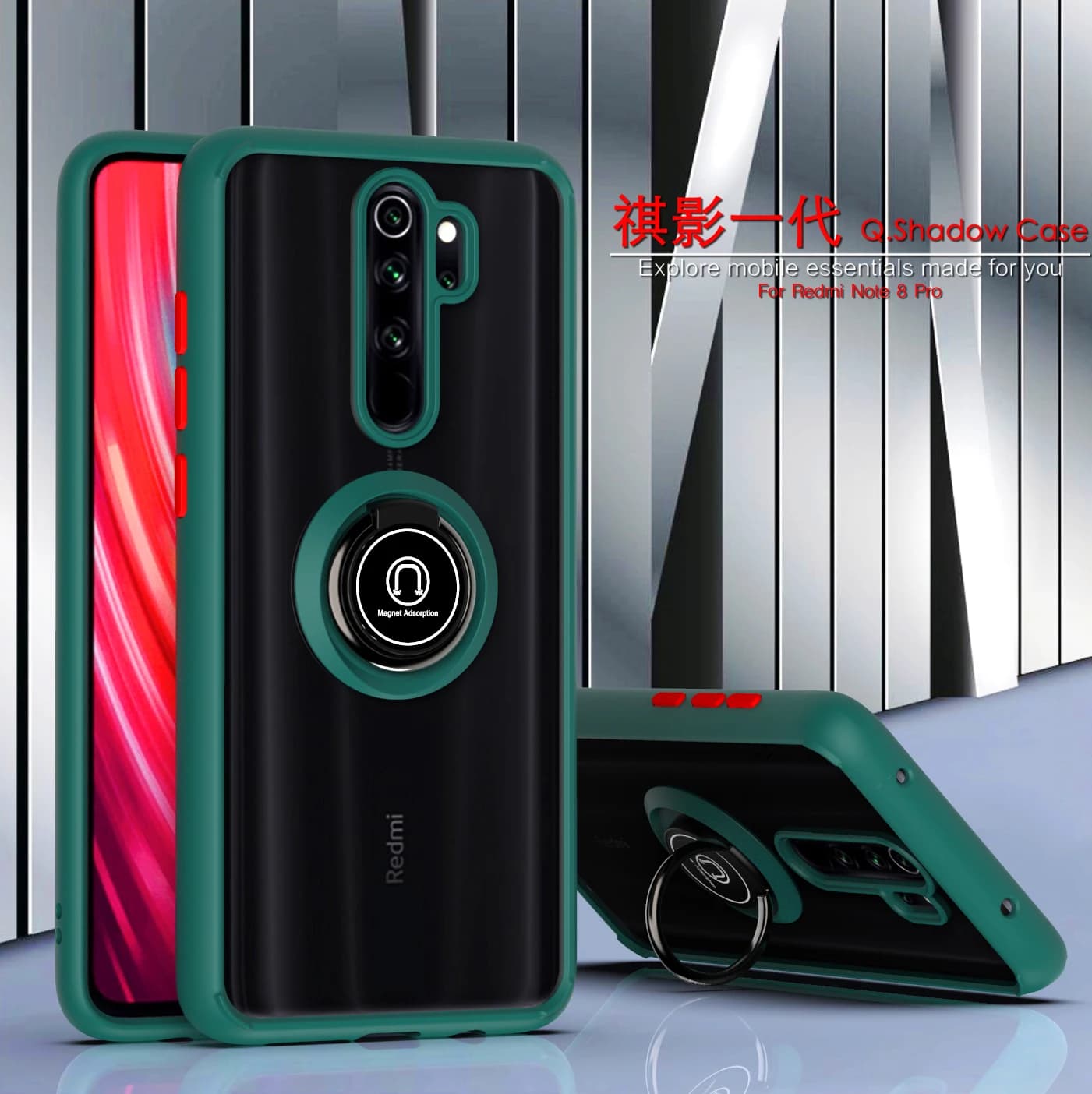 For Xiaomi Redmi Note 8 Pro Case Metal Ring Holder Silicone Bumper Matte Back Cover Hard Phone Case for Xiaomi Redmi Note 8 Pro