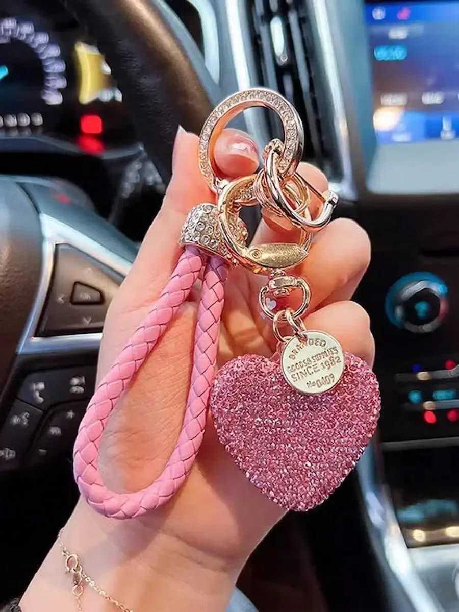 Valentine's Day Gift Heart-Shaped Keychain, Wristlet Sparkling Keychain, Women's Keychain, Car Key, Wallet Charm, Handbag, Backp