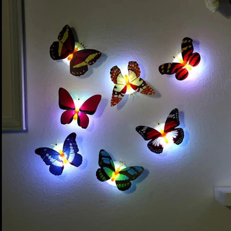 5 Pezzi Luce Notturna a Farfalla Creativa Divertente Colorata Luminosa Adesiva Lampeggiante LED Decorazione Murale per la Casa