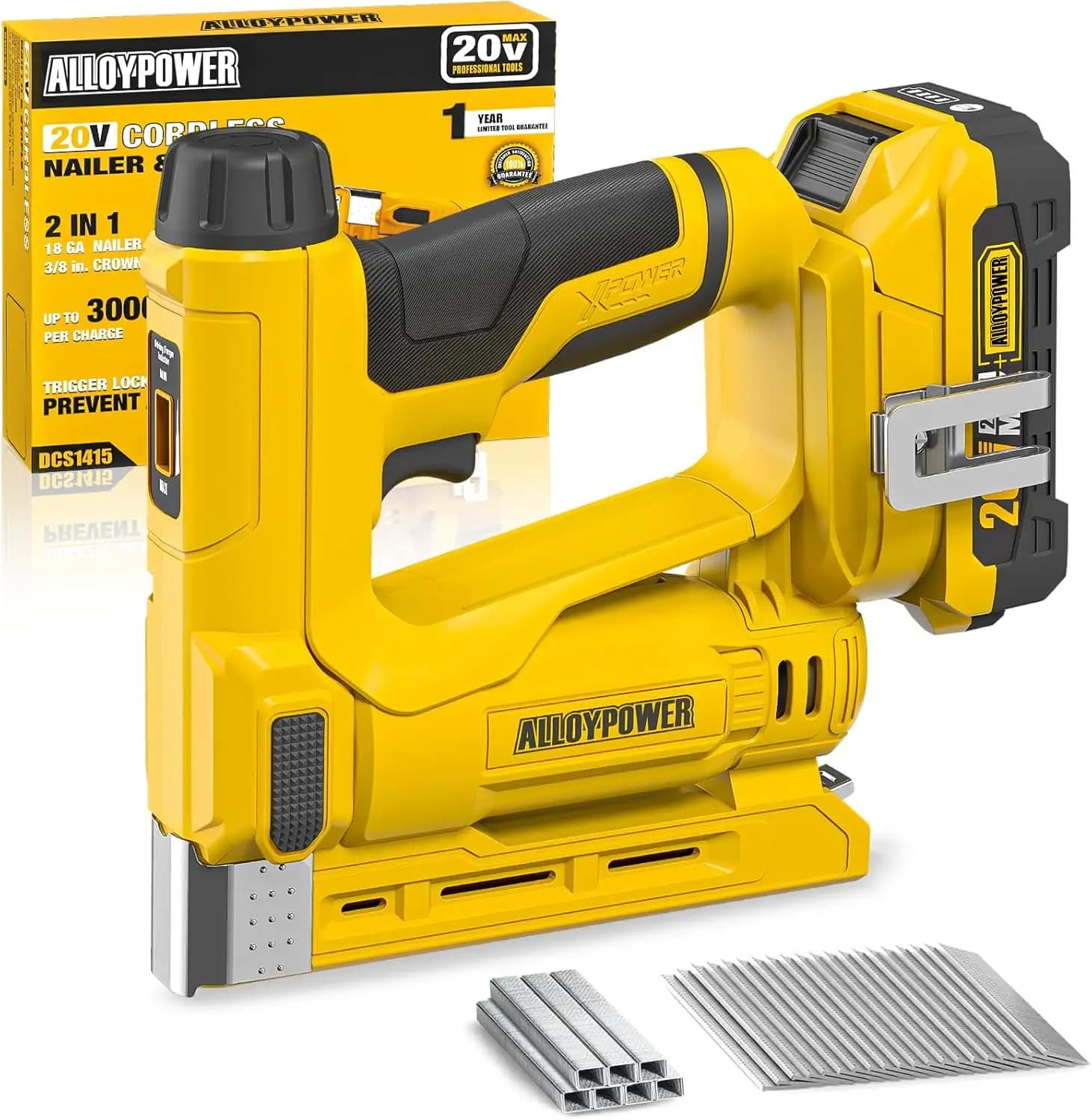 Chiodatrice e Graffatrice Elettrica 2 in 1 Senza Fili da 18 Gauge, Graffatrice con Corona da 3/8'' con Batteria da 2.0AH, Pistola per Chiodi per Tappezzeria e Fai-da-te