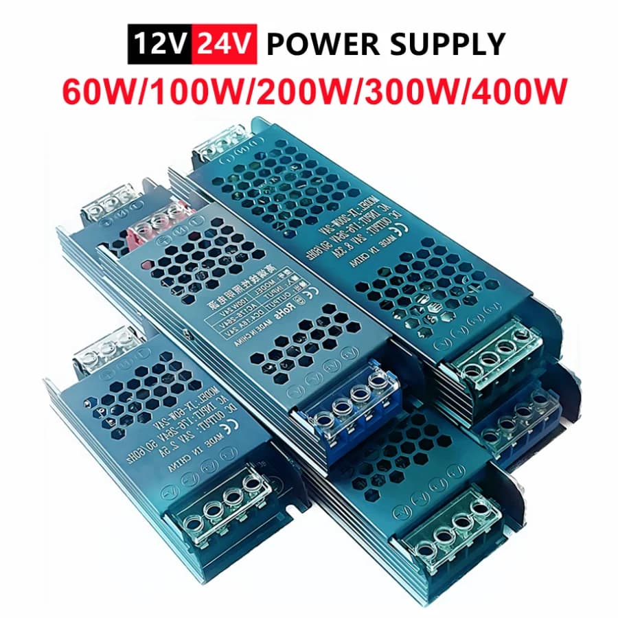 Ultra Thin 12V/24V LED Power Supply Adapter 60W 100W 200W 300W 400W Lighting Transformer 5A 12A LED Strip Switch Driver Lamp