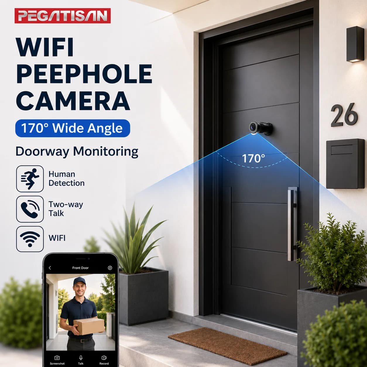 2MP Wifi Tuya Smart Video Spioncino Telecamera Rilevazione movimento Visualizzatore porta Video-occhio Wireless Audio bidirezionale Telecamere di sicurezza domestica