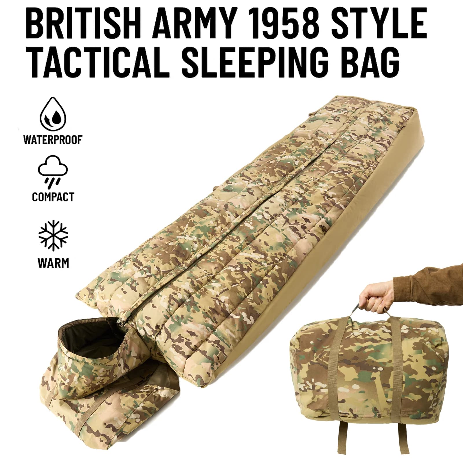 AKmax British Army Pattern 1958 Tactical sleeping bag Fighting roll-up system with compression bag, hot and waterproof outdoor equipment