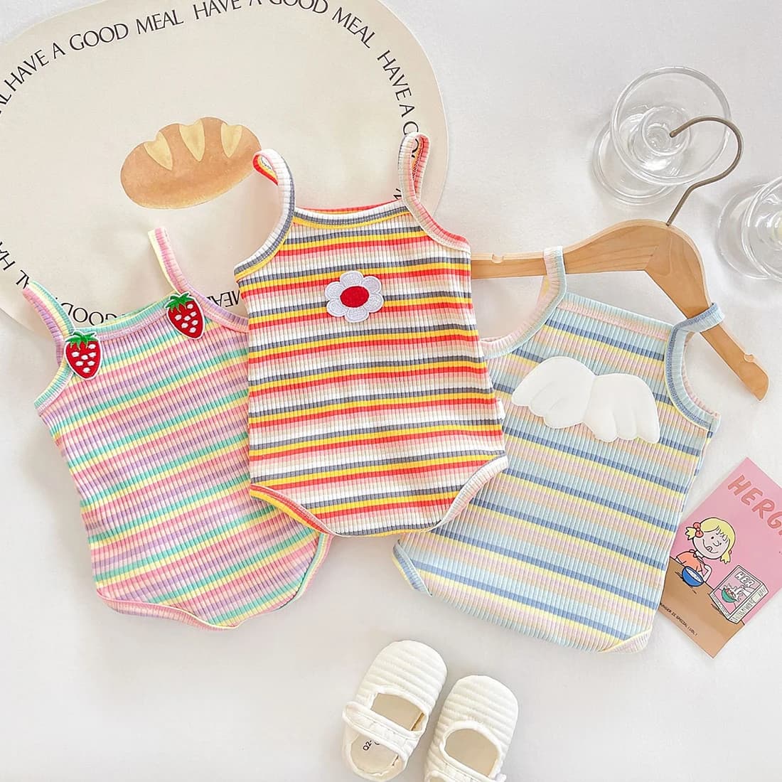 Ircomll 2 pezzi neonato neonate abbigliamento estivo infantile fionda monopezzo strisce colorate tuta bambino canotta cinturino tutine