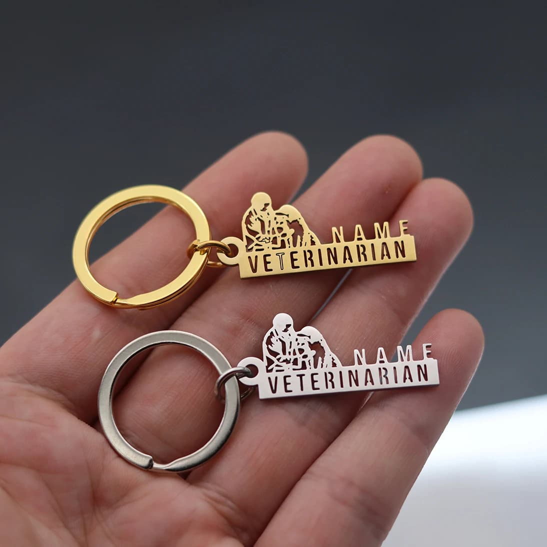 QIAMNI Engraved to Laser Veterinary Medicine Nursing Turtle Animal Keychain Doctor Custom name Keychain Stainless Steel Keychain