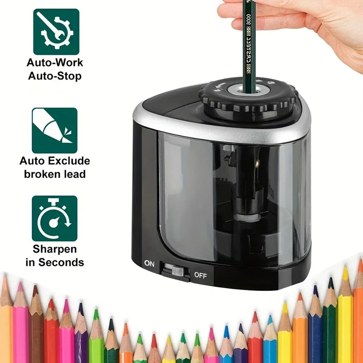 TENWIN Electric Tabletop Temperamatitis Automatic Portable Temperamatitis Suitable for 6-8mm pencils for student school stationery
