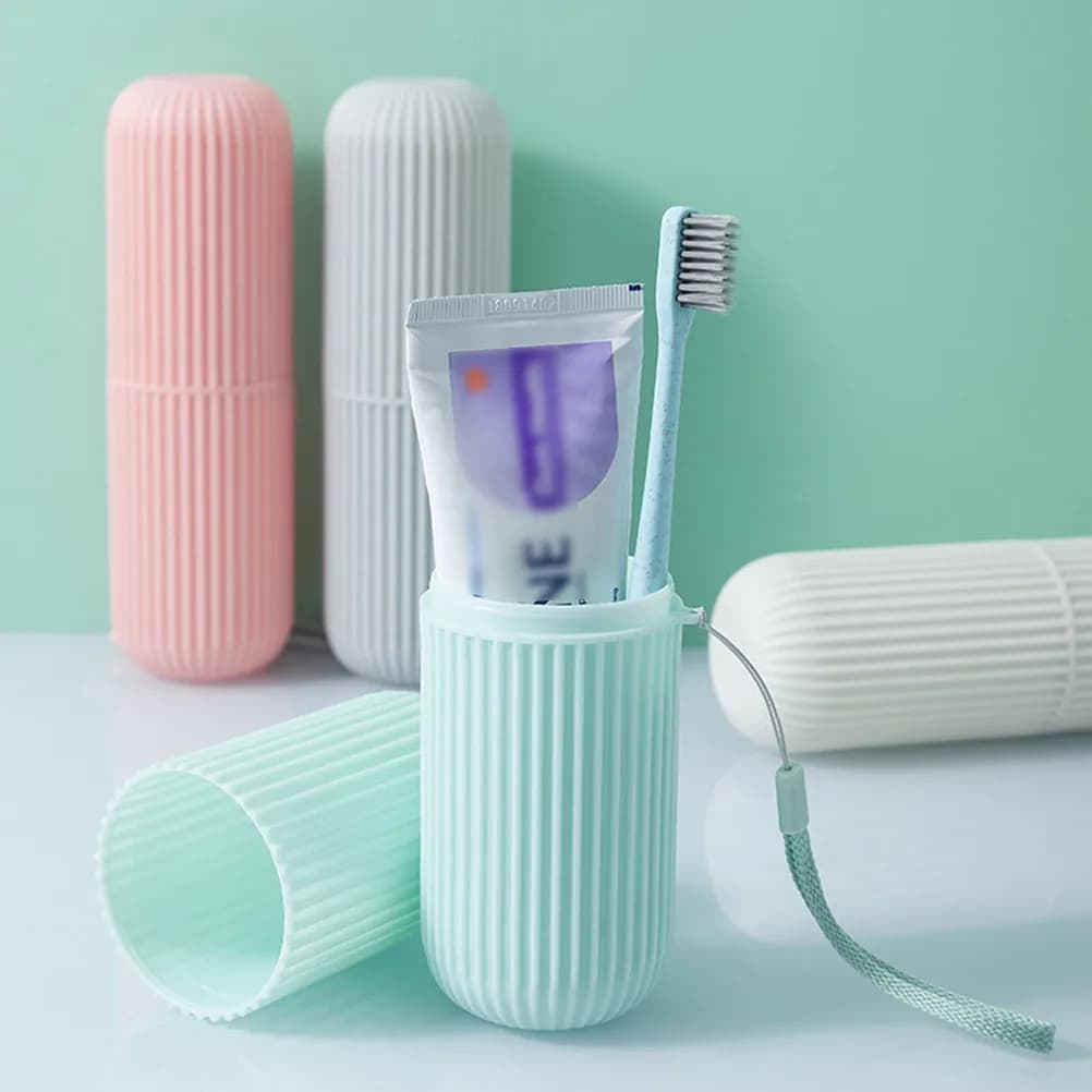 Bicchiere da Viaggio per Spazzolino, Contenitore Portatile Leggero per Dentifricio, Elegante Porta Dentifricio Beige