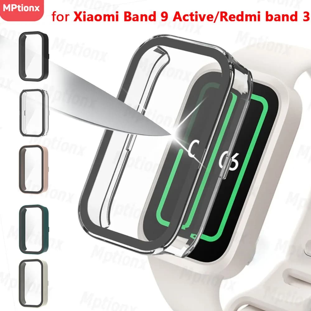 Tempered glass + case for Xiaomi Smart Band 9 Active screen protection Anti-scratch protective case for Xiaomi Redmi Band 3